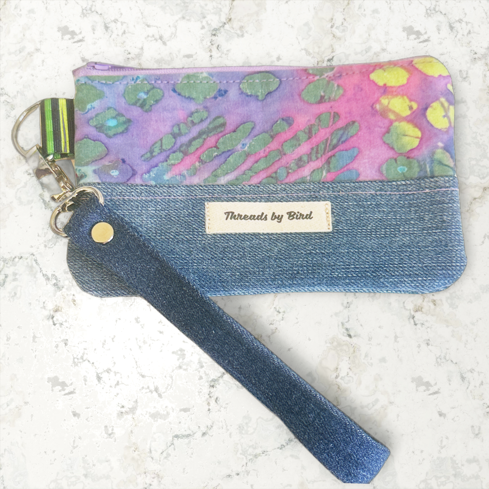 Handmade Purple Denim Wristlet