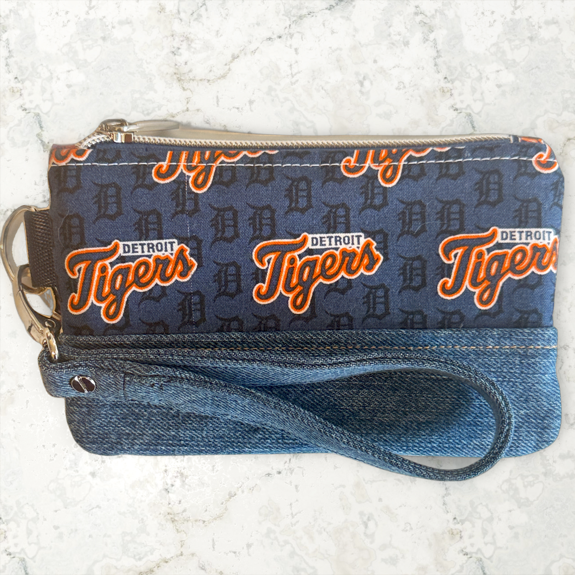 Handmade Tigers1 Denim Wristlet