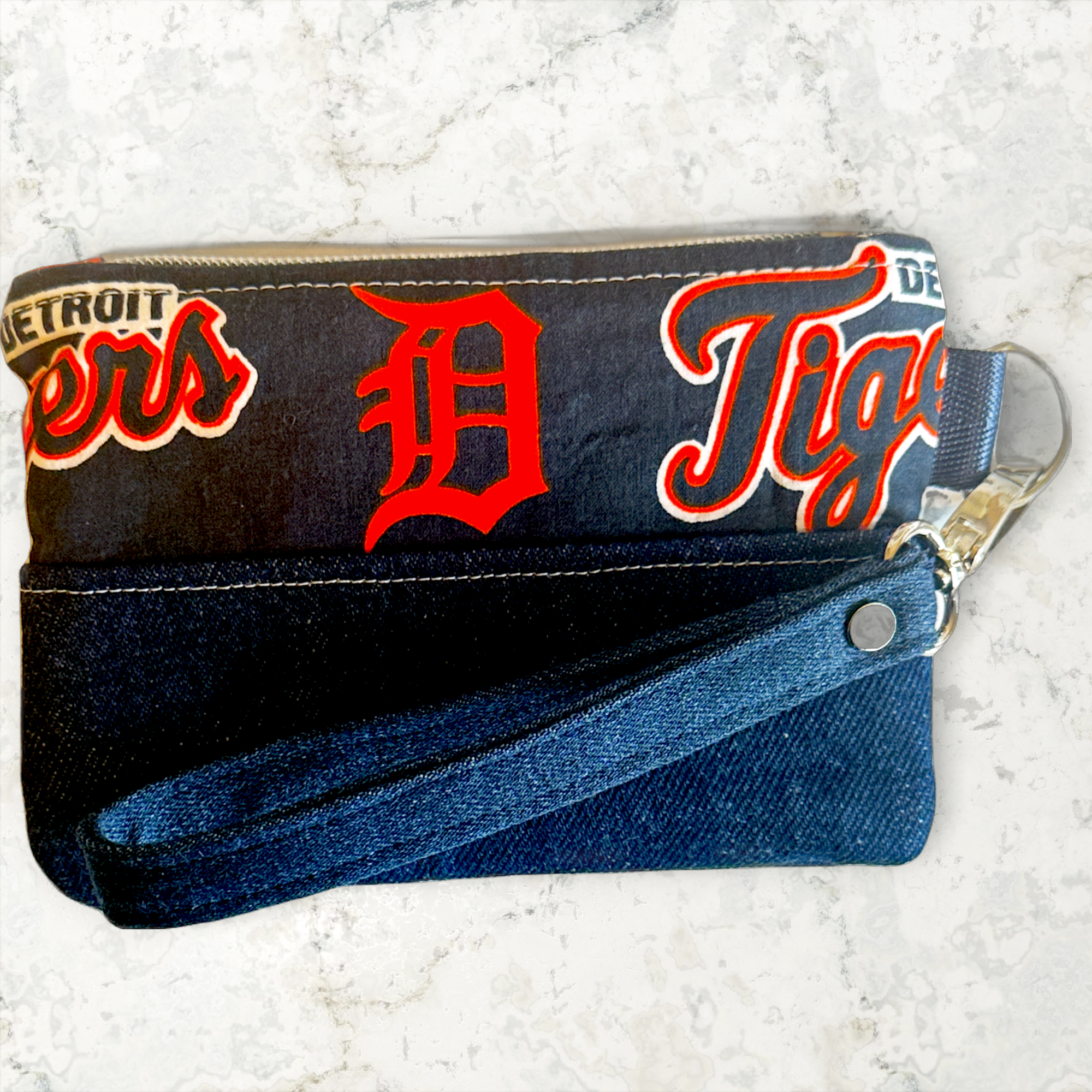 Handmade Tigers2 Denim Wristlet