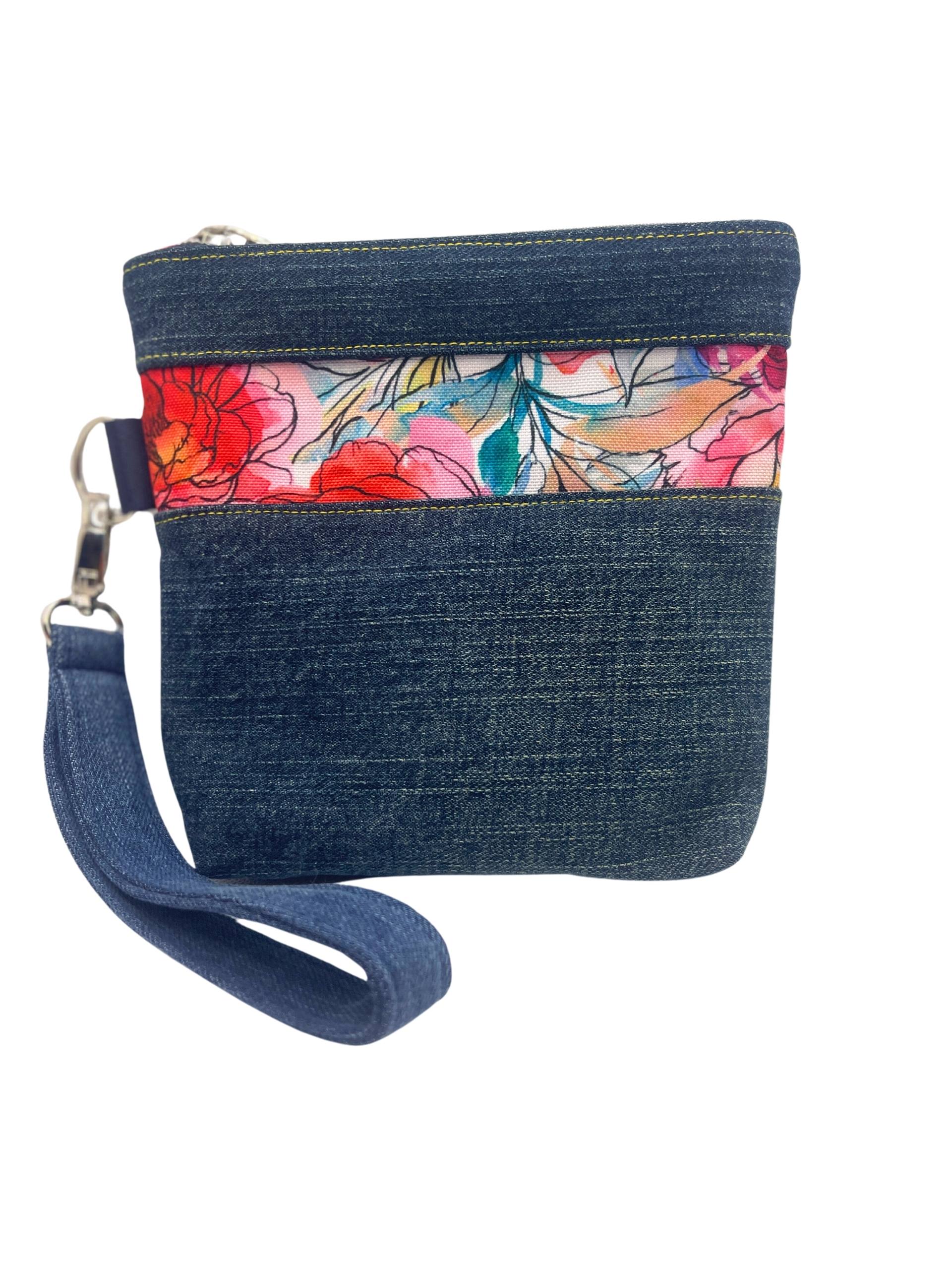 Rainbow Flowers with “Be Kind” Denim Wristlet