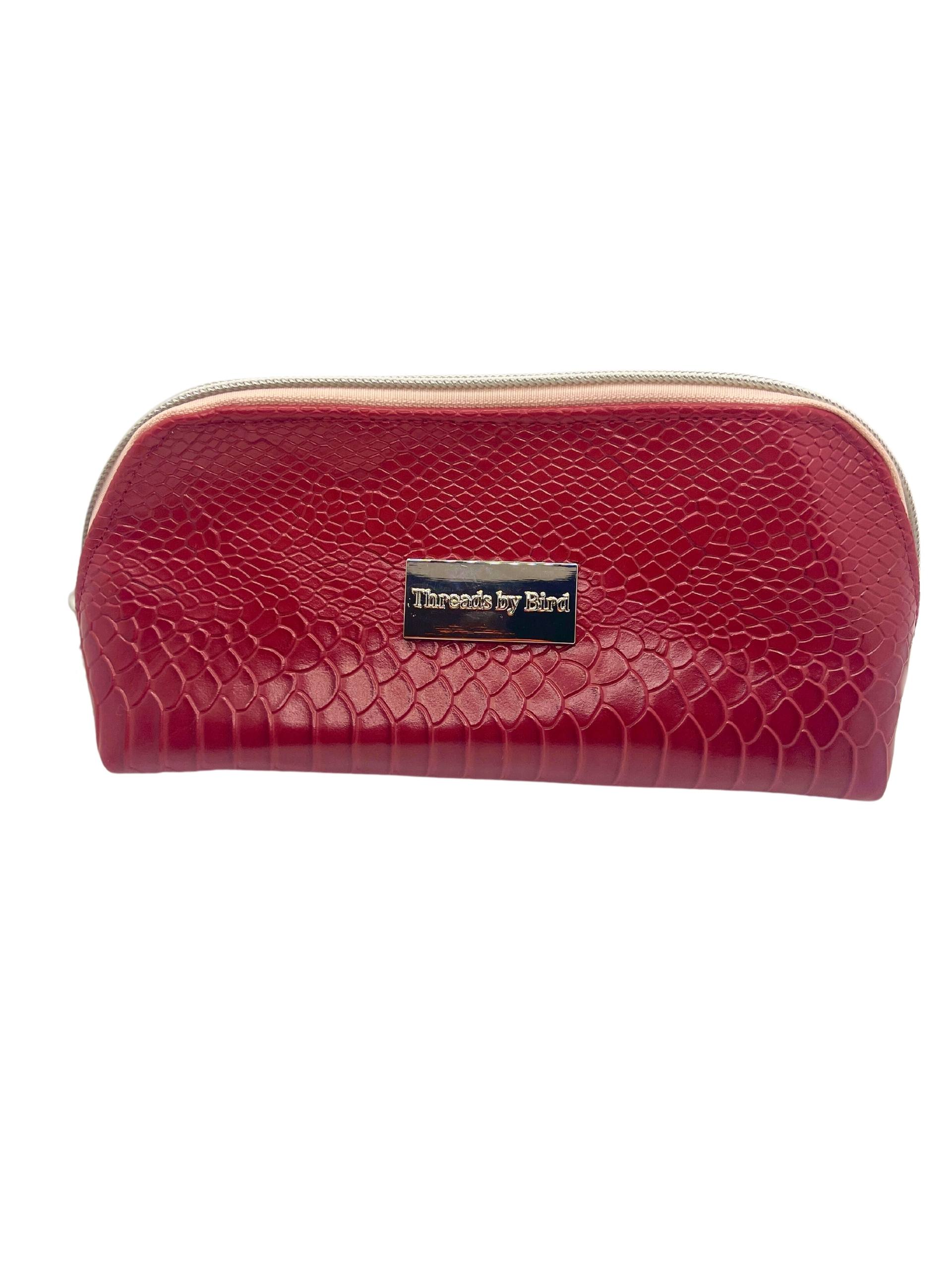 Red Faux Leather Zipper Pouch Organizer