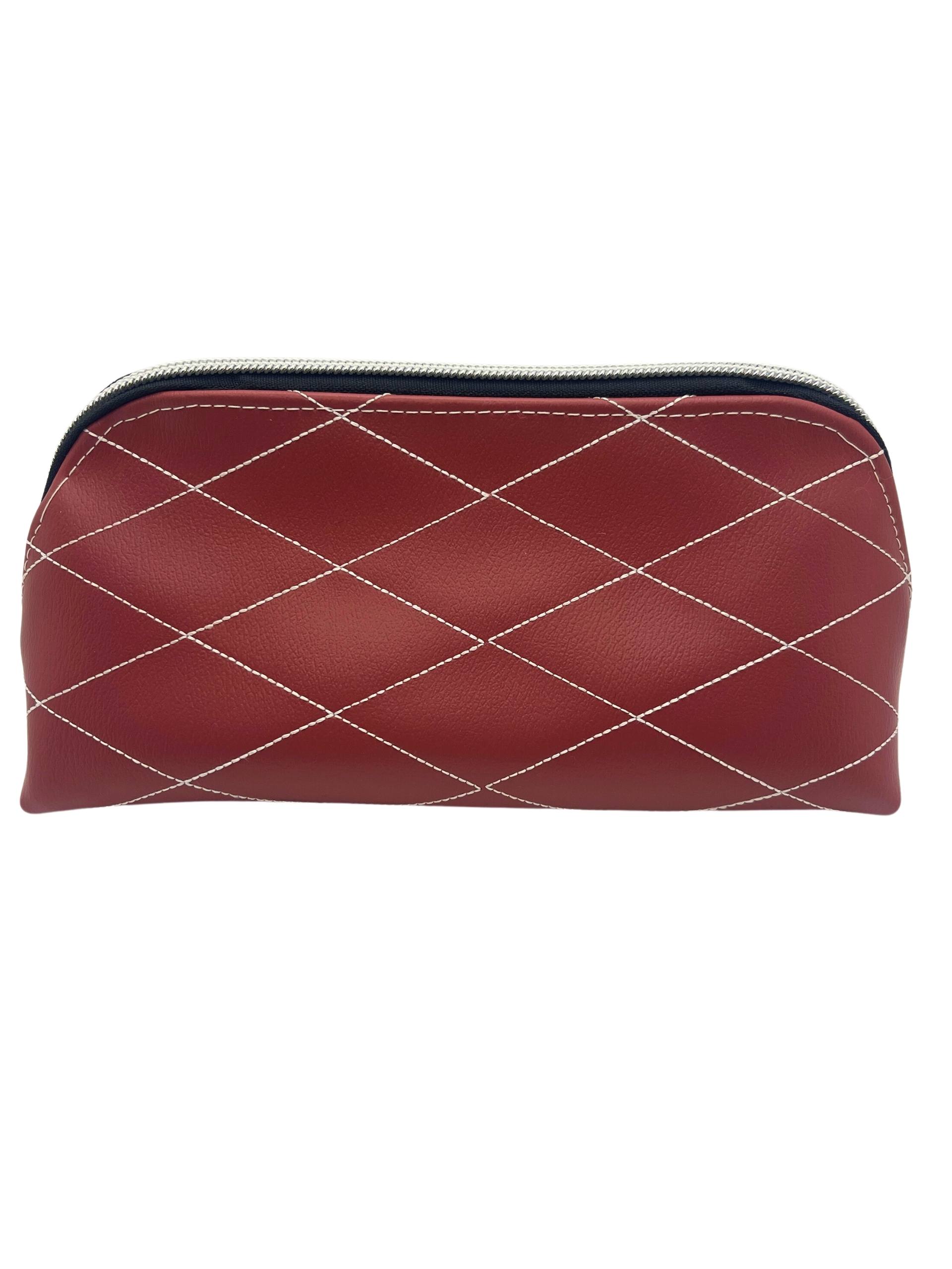 Dark Red n White Quilted Zipper Pouch Organizer