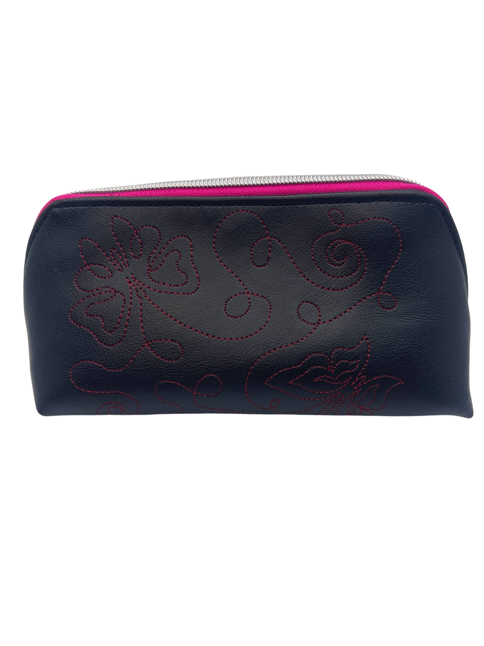 Black n Pink Embroidered Butterfly Zipper Pouch Organizer