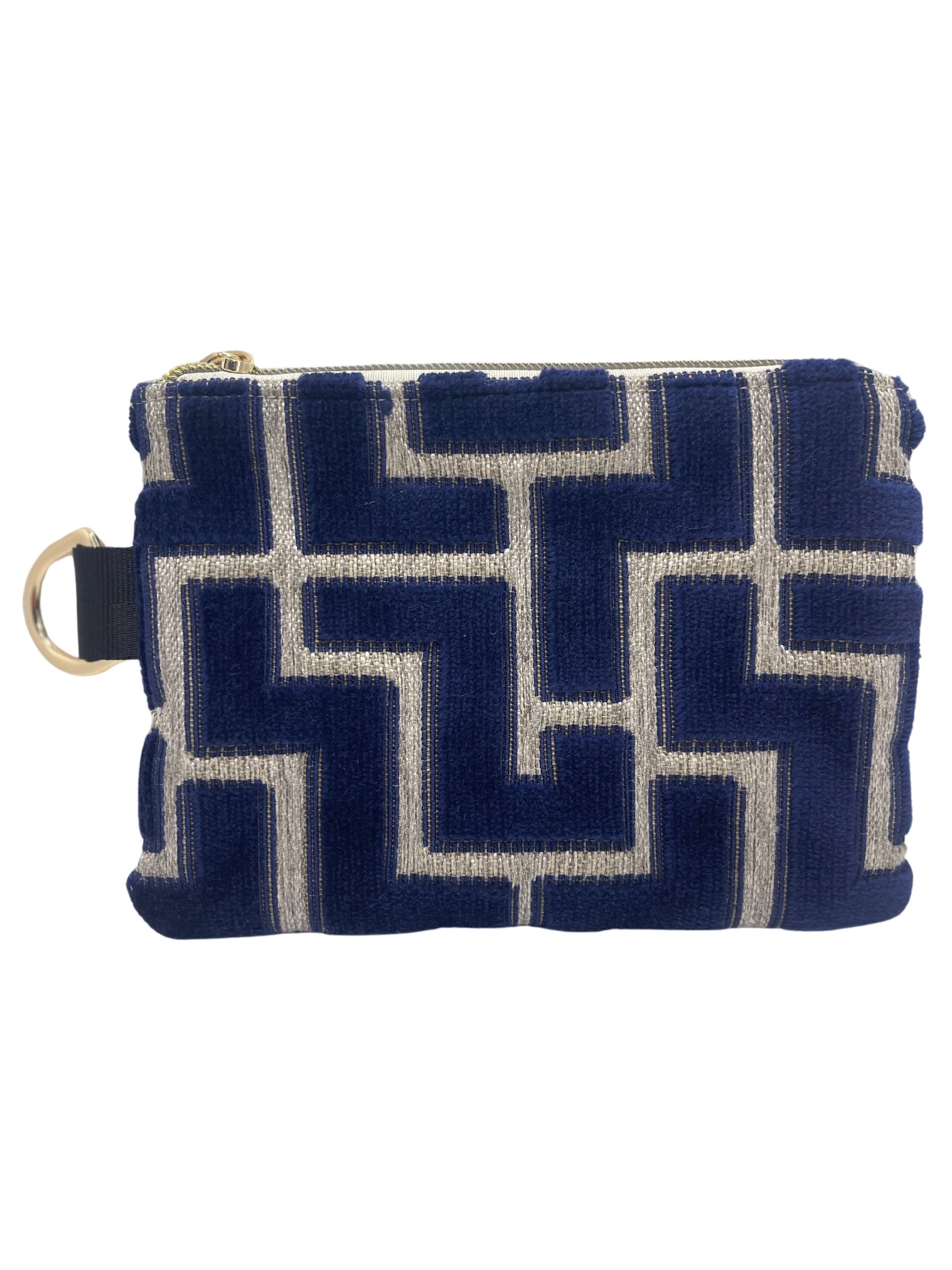 Small Navy Beige Fabric Zipper Bag