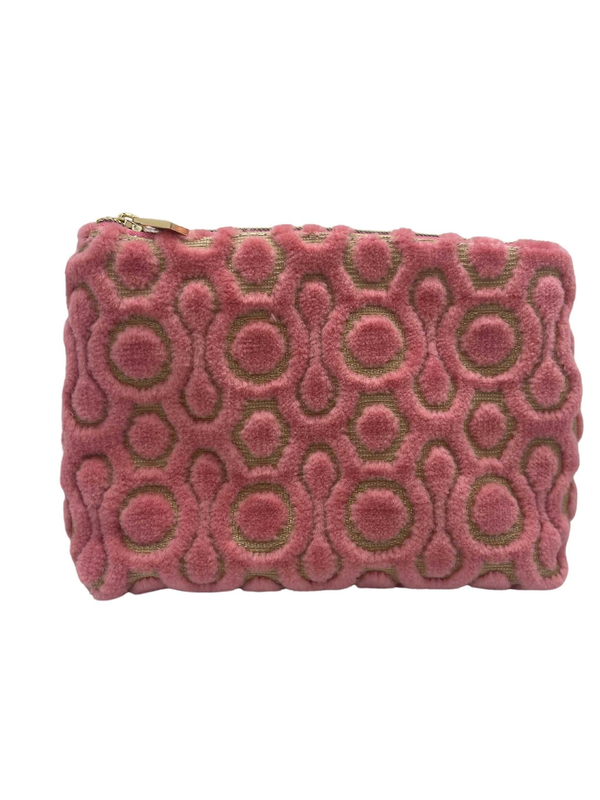 Pink Velvet Fabric Zipper Bag