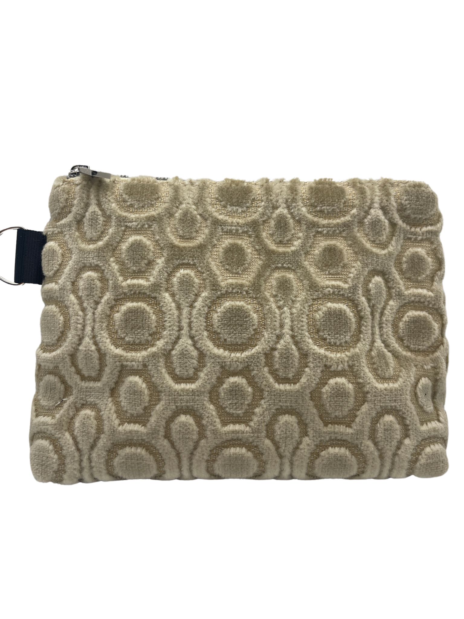 Medium Beige Velvet Fabric Zipper Bag