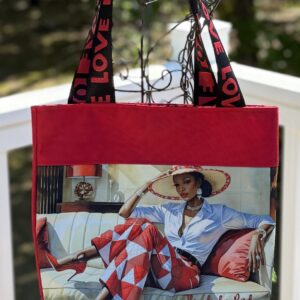 Handmade Classy Red Lady AI Art Bag with "LOVE" Straps