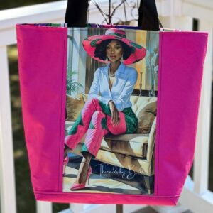 Handmade Classy Pink and Green AI Art Lady Bag