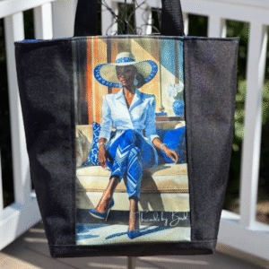 Handmade Classy Lady in Blue and White AI Art Tote Bag